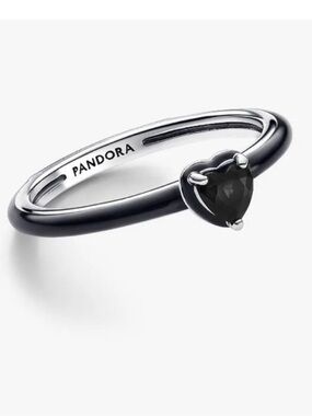 Pandora Silver Ring with Black Heart Stone